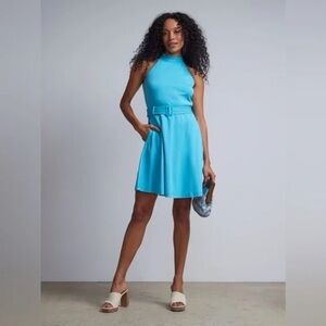 New York & Co. | Belted Halterneck Flare Dress - City Knits Petal Blue XL